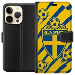 Kompatibelt Lommeboketui til Apple iPhone 15 Pro Minimalistisk skjold i blått og gult med korsmotiv inspirert av fotball-VM 2026