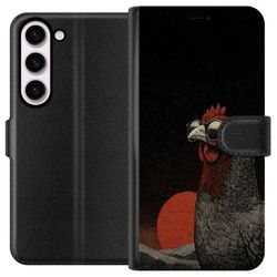 Kompatibelt Lommeboketui til Samsung Galaxy S23 Kunstneriskt motiv av en hane med briller og grafiske linjer, retro-inspirert design