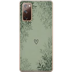 Kompatibelt Mobildeksel til Samsung Galaxy S20 FE Grønn minimalistisk bakgrunn med et enkelt hjerte, botaniske blader og myke naturlige skygger