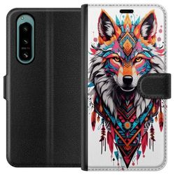Kompatibelt Lommeboketui til Sony Xperia 5 IV Tribal Ulv Ånd med Geometriske Mønstre og Fjær