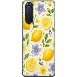 Kompatibel Mobilcover til Sony Xperia 5 II Dekorativt naturmotiv med citroner og blomster i blød akvarelstil.