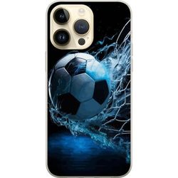 Kompatibelt Mobildeksel til Apple iPhone 15 Pro Max Dynamisk sportsmotiv med fotball og blå lyseffekter mot mørk bakgrunn