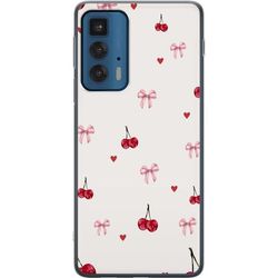 Kompatibelt Mobildeksel til Motorola Edge 20 Pro Kirsebærhjerter og bånd med kirsebærpink sløyfer og hjerter i sjarmerende og søtt design