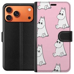 Kompatibelt Lommeboketui til Apple iPhone 17 Pro Max Gjentakende motiv med hvite eventyrdyr mot rosa bakgrunn i enkel og sjarmerende design