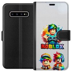 Kompatibelt Lommeboketui til Samsung Galaxy S10+ Roblox Regnbue Gamer Design, en fargeglad spillverden fylt med regnbue-fargede figurer og gledefull,