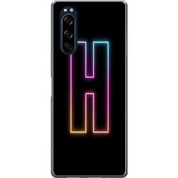 Kompatibelt Mobilskal till Sony Xperia 5 Minimalistisk neonbokstav H i färgskiftande ljus mot svart bakgrund