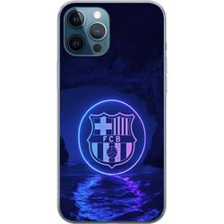 Kompatibelt Mobildeksel til Apple iPhone 12 Pro Barcelona-emblem med lysende blå og rosa neon og mørk bakgrunn