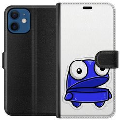 Kompatibelt Lommeboketui til Apple iPhone 12 mini Blå tegneseriefigur med åpent uttrykk og store øyne i morsom og lett illustrasjon