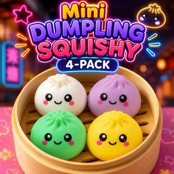 Mystery Bun Dumpling Squishy 4-Pack 2 cm – Mini Stressbollar, Fidget Toys & Sensoriska Leksaker i Slumpmässiga Färger