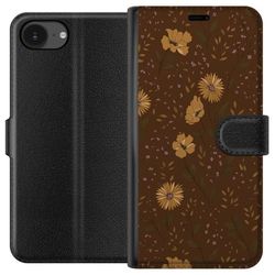 Kompatibelt Lommeboketui til Apple iPhone 16e Retro blomstret mønster brun bakgrunn blomster vintage 70-talls stil bohemisk tapetdesign trykk