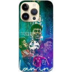 Kompatibelt Mobildeksel til Apple iPhone 15 Pro Lamine Yamal fotballmotiv med Barcelona og Spania-inspirasjon i fargerik stil