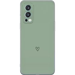 Kompatibelt Mobildeksel til OnePlus Nord 2 5G Enkelt, svart, linjetegnet hjerte på ensfarget, myk grønn bakgrunn med minimalistisk uttrykk