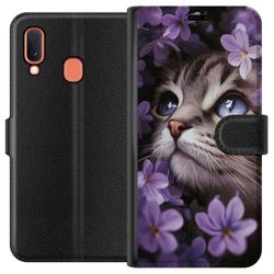 Kompatibelt Lommeboketui til Samsung Galaxy A20e Katt og blomster