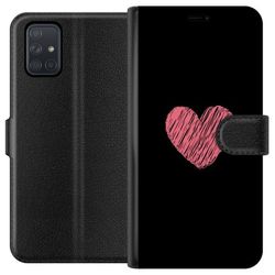 Kompatibelt Lommeboketui til Samsung Galaxy A71 Håndtegnet Rosa Hjerte på Svart Minimalistisk Bakgrunn
