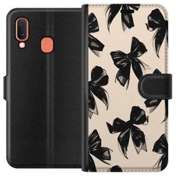 Kompatibelt Lommeboketui til Samsung Galaxy A20e Svarte sløyfer på beige bakgrunn elegant tidløs design med myke kontraster og luksuriøs følelse