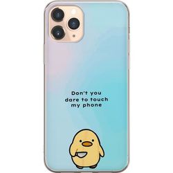 Kompatibelt Mobildeksel til Apple iPhone 11 Pro Humoristisk motiv med gul figur og teksten Don't You Dare To Touch My Phone
