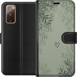 Kompatibel Tegnebogsetui til Samsung Galaxy S20 FE Grøn minimalistisk baggrund med et enkelt hjerte, botaniske blade og bløde naturlige skygger