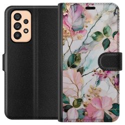 Kompatibelt Lommeboketui til Samsung Galaxy A53 5G Pastellmarmor med blomster blad og subtile gyldne detaljer i myk komposisjon