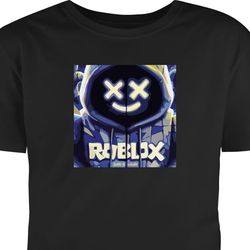 T-skjorte for Barn | Klassisk Barn-T-skjorte Svart 5-6 År Blå-gul Roblox-inspirert hettegenserfigur med maske og minimalistisk neonstil, stilren spil