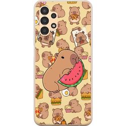 Kompatibelt Mobildeksel til Samsung Galaxy A13 Capybara Snack Tid Søte kapibarer nyter vannmelon pizza og popcorn i en varm og leken design som sprer