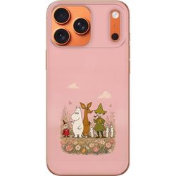 Kompatibelt Mobildeksel til Apple iPhone 17 Pro Max Nostalgiskt illustrert motiv med flere fantasifigurer i en blomstrende eng med rosa pastellbakgru