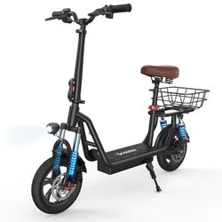 iScooter i12 elektrisk skoter med säte för vuxna, 500 W, 12 tum, dubbel fjädring, för stadspendling, med basket-svart,Svart