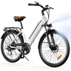 Iscooter UcityS 26-tums elcykel – 350W, räckvidd 88 km, 5 växlar, topphastighet 25 km/h, järnram, framgaffelfjädring, 36V 13Ah batteri – vit