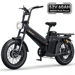 TESWAY X7 AWD Elcykel - 3000W Maxeffekt, 52V 60Ah Batteri, 60 km/h Toppfart, 20" x 4,0" Fatbike-däck, Hydrauliska Bromsar