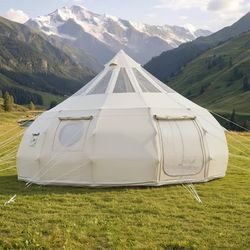 Canvas telt til camping - Bell / yurt telt 5 m - 4 Sæsoner - Til 12 Personer - Med skorstenudgang til brændeovn - Åndbart poly-bomuld - Inkl. regnovertræk