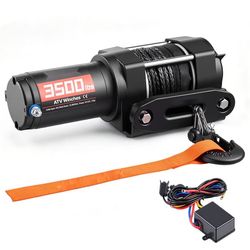 Elvinsch - ATV/UTV-vinsch - Dragkraft 1587 kg, 12 V - Syntetlina 5,5 mm x 10 m - Trådbunden fjärrkontroll - IP55 - Monteringsplatta - Svart