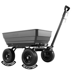 Havevogn - Tipvogn - 544 kg Belastning - 198 l Kapacitet - 2-i-1 Omstilleligt Håndtag - 90° Hurtigtip - 180° Drejehjul - Til Planter, Jord og Afgrøder