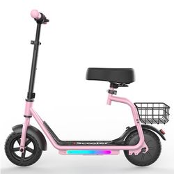 iScooter iK7 Elsparkcykel för barn med säte och korg, rosa