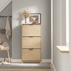 SoBuy ljus ek Smalt skoskåp med 3 lådor 60x24x120cm, modern FSR213-N