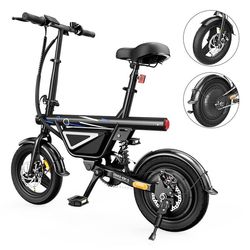 iScooter EB1S Elcykel 30–50 km räckvidd, 36V 12Ah litiumbatteri, 350W, 25 km/h, 14-tums luftdäck, hopfällbar stadscykel