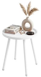 Udendørs sidebord vejrbestandigt Ø 40cm Busan, lille havebord med rund bordplade i UV-bestandig polypropylen, stel af stål