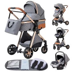 Baby Vehicle, 3 i 1 Bærbart System, Sammenklappeligt Design,V9 lav version Grå