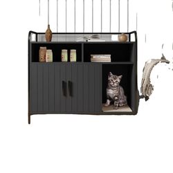 Kattlåda Inhägnad, 95 cm L x 45 cm B x 82 cm H, Träbyggnad, Dubbel-Dörr Design, Ventilationsingångar, Multifunktionell Användning