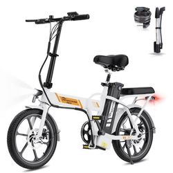 Fällbar elcykel 16" EVERCROSS TECH EBIKE Maximal kraftfull motor 350W Avtagbart batteri 36V 13A Räckvidd 50 KM Vit