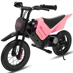 Elektrisk Motorcykel Barn 12" EVERCROSS TECH 05m – Lång räckvidd 10KM 2 hastigheter – Litiumbatteri 150W 5.2Ah – Idealisk Present Rosa