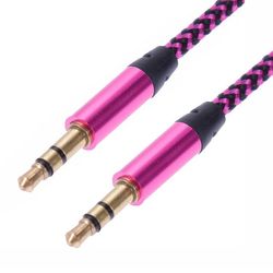 1 m vævet 3,5 mm AUX-kabel - Pink