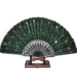 Vifte - Pailletter - Grøn påfugl med plastikbund