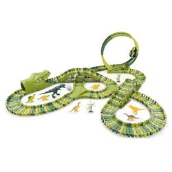 Stor Dinosaur Bilbane – bilbane med dinosaurer og 260 dele – fleksibel racerbane med broer, tunnel og loop