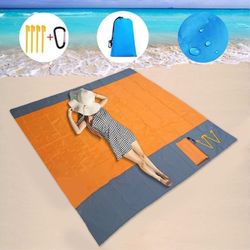 Stort strandteppe 210x200cm sandtett vanntett lett utendørs teppe oransje
