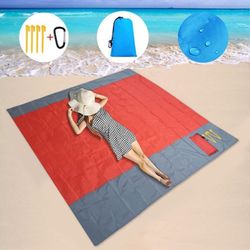 Stort strandteppe 210x200cm sandtett vanntett lett utendørs teppe rød