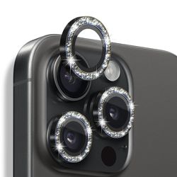NORTHJO kameralinsedeksel med glitter for iPhone 16 Pro/16 Pro Max, herdet glass og metall - svart