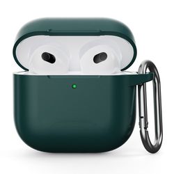 Til AirPods 4 Silikonetui Integreret Bluetooth - hovedtelefoncover med krog - Mørkegrøn