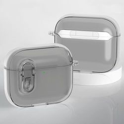 Til AirPods 4 Hovedtelefoner Etui Snap Switch Ice Crystal Clear Shell - Gennemsigtig Grå