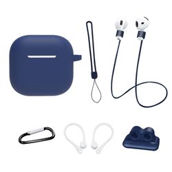 AirPods 4 6 in 1 -tarvikkeet kotelo hihnapidike korvakoukut kaulahihna avainrengas - Midnight Blue