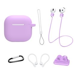 AirPods 4 6 in 1 -tarvikkeet kotelo hihnapidike korvakoukut kaulahihna avainrengas - Violetti