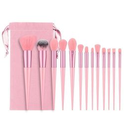 13 st Makeup Brush Set Kosmetiska borstar Soft Fiber Foundation Kontur - Rosa